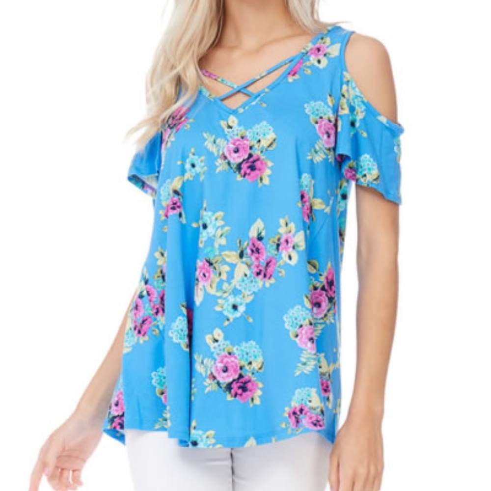 Floral Open Shoulder Summer Top